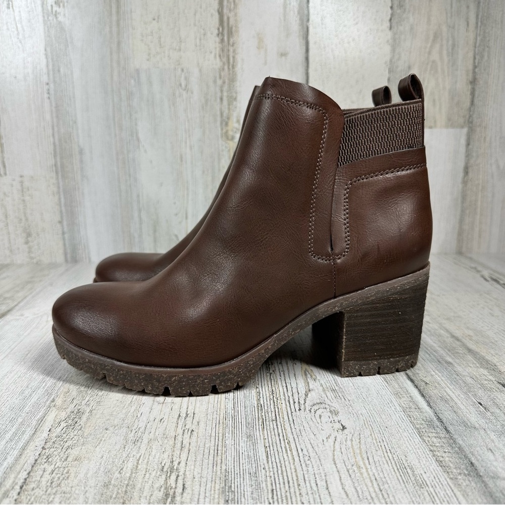 NEW KORKS Elsie Brown Leather Block Heel Ankle Boots #1068